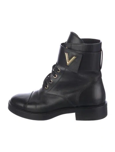 Pre-owned Louis Vuitton Leather Combat Boots In Black