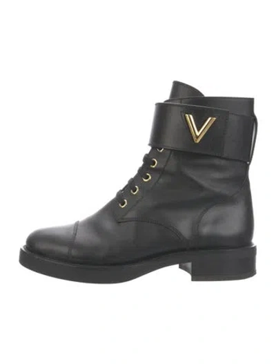 Pre-owned Louis Vuitton Leather Combat Boots In Black