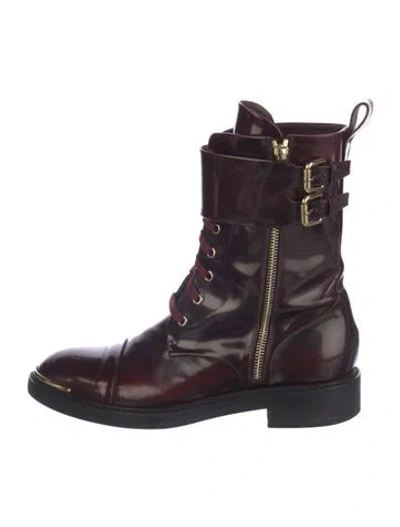 Pre-owned Louis Vuitton Leather Combat Boots In Burgundy