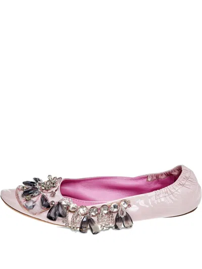 Pre-owned Louis Vuitton Leather Crystal-embellished Ballet Flats In Pink