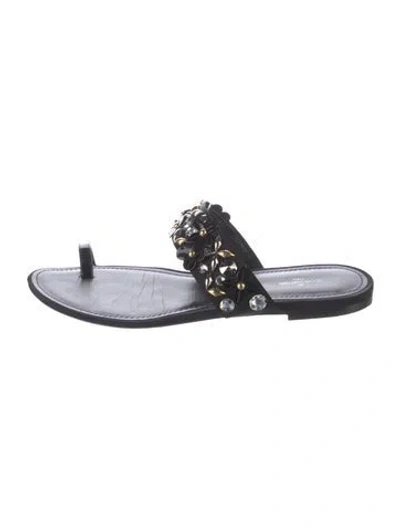 Pre-owned Louis Vuitton Leather Crystal Embellishments Slides In Black