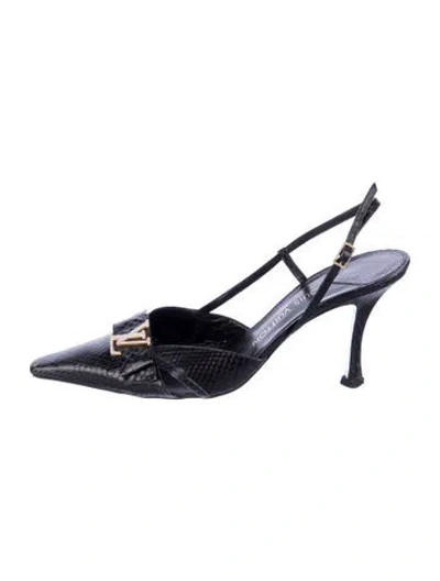 Pre-owned Louis Vuitton Leather Crystal Embellishments Slingback Pumps In Black
