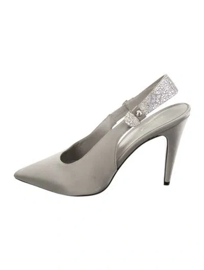 Pre-owned Louis Vuitton Leather Crystal Embellishments Slingback Pumps In Grey