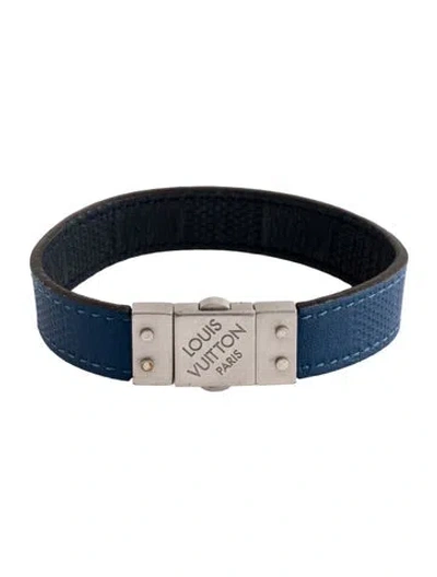 Pre-owned Louis Vuitton Leather Damier Reversible Pull-it Bracelet, 7.75" In Black/blue