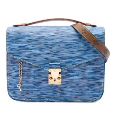 Pre-owned Louis Vuitton Leather Epi Denim And Reverse Monogram Pochette Metis In Blue
