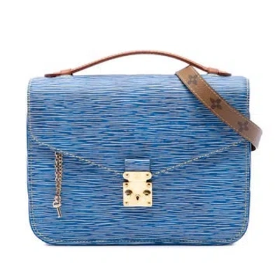 Pre-owned Louis Vuitton Leather Epi Denim And Reverse Monogram Pochette Metis In Blue