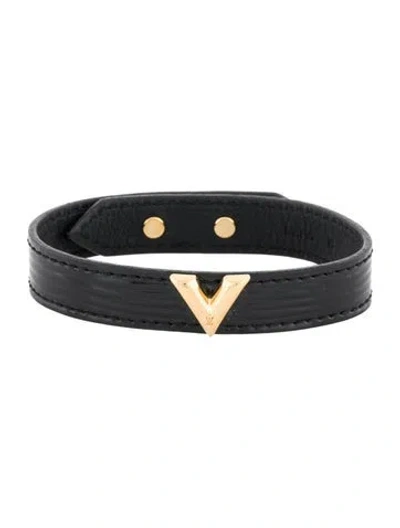 Pre-owned Louis Vuitton Leather Essential V Bracelet, 7" In Black
