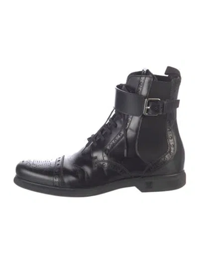 Pre-owned Louis Vuitton Leather Eyelet Trim Chelsea Boots In Black