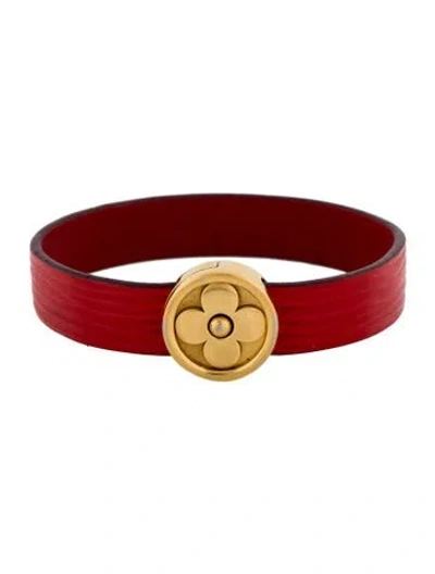 Pre-owned Louis Vuitton Leather Flower Action Bracelet, 6.75" In Red