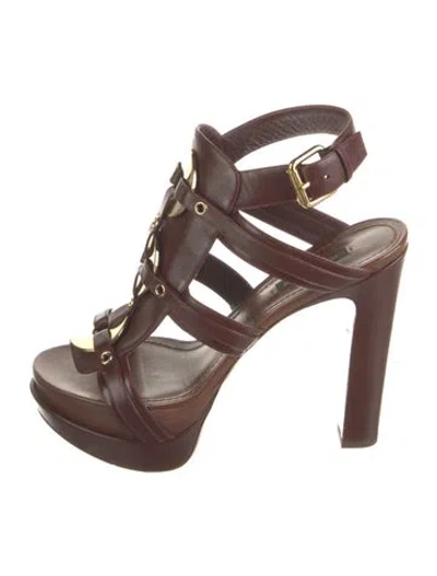 Pre-owned Louis Vuitton Leather Gladiator Sandals In Burgundy