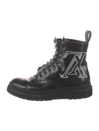 Pre-owned Louis Vuitton Leather Graphic Print Combat Boots In Black