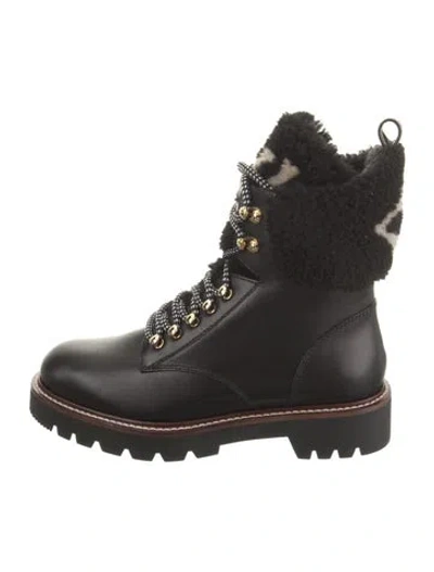 Pre-owned Louis Vuitton Leather Graphic Print Combat Boots In Black