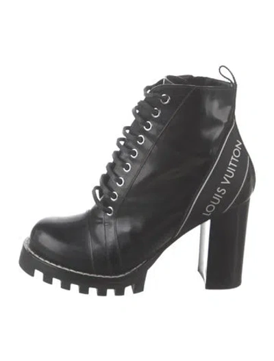 Pre-owned Louis Vuitton Leather Graphic Print Combat Boots In Black