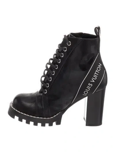 Pre-owned Louis Vuitton Leather Graphic Print Combat Boots In Black