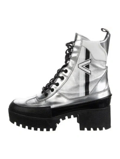 Pre-owned Louis Vuitton Leather Graphic Print Combat Boots In Silver