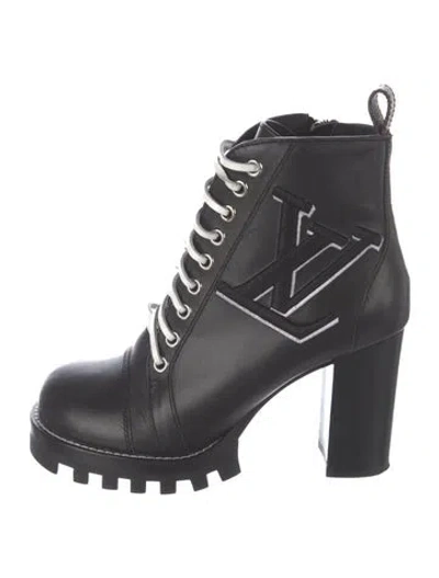Pre-owned Louis Vuitton Leather Graphic Print Lace-up Boots In Black