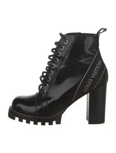 Pre-owned Louis Vuitton Leather Graphic Print Lace-up Boots In Black