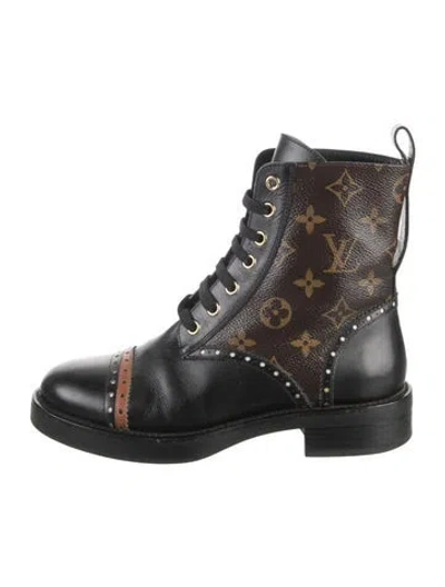 Pre-owned Louis Vuitton Leather Graphic Print Lace-up Boots In Black
