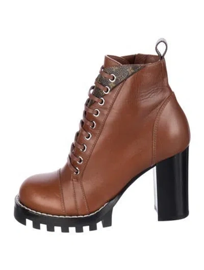 Pre-owned Louis Vuitton Leather Graphic Print Lace-up Boots In Brown