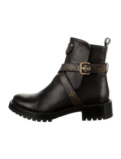 Pre-owned Louis Vuitton Leather Graphic Print Moto Boots In Black