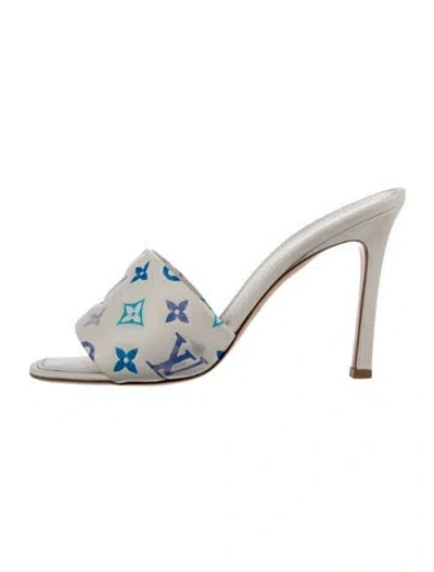 Pre-owned Louis Vuitton Leather Graphic Print Slides In Silver
