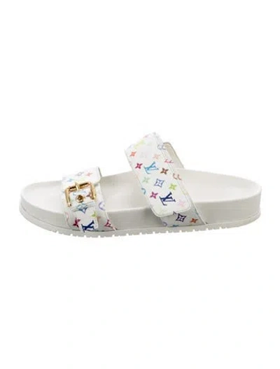 Pre-owned Louis Vuitton Leather Graphic Print Slides In White