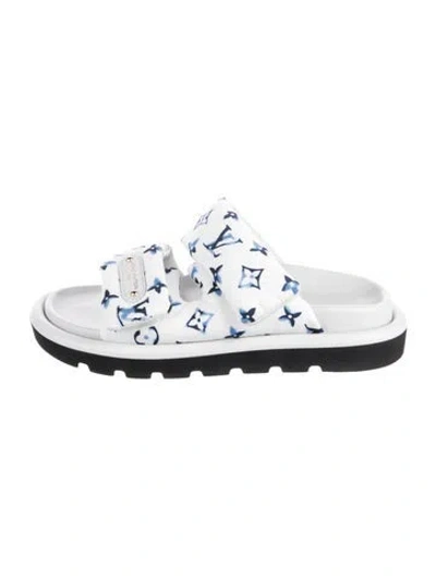 Pre-owned Louis Vuitton Leather Graphic Print Slides In White