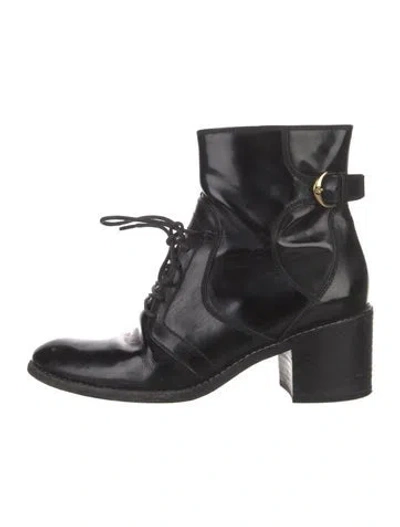 Pre-owned Louis Vuitton Leather Lace-up Boots In Black