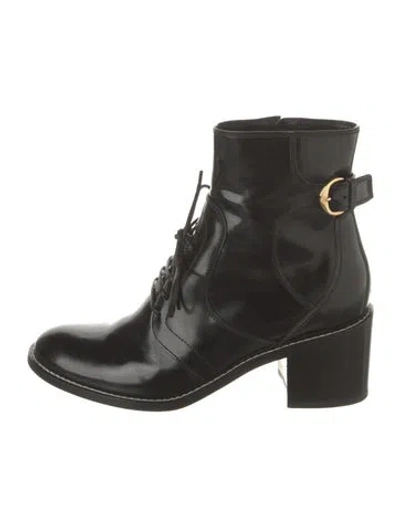 Pre-owned Louis Vuitton Leather Lace-up Boots In Black