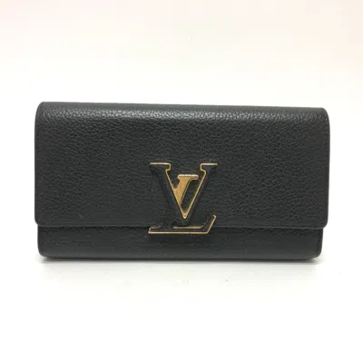 Pre-owned Louis Vuitton Leather Long Wallet (bi-fold) () In Black