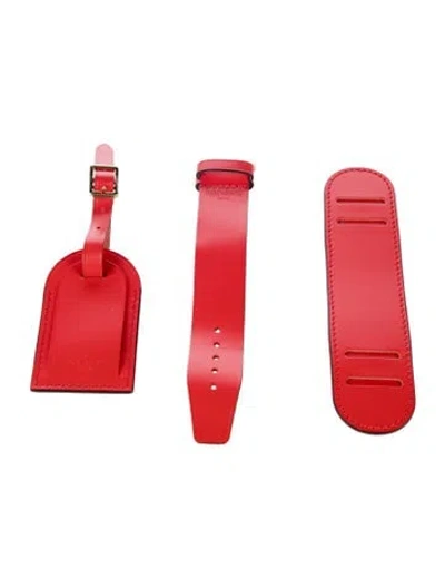 Pre-owned Louis Vuitton Leather Luggage Tag And Handle Strap Set In Red