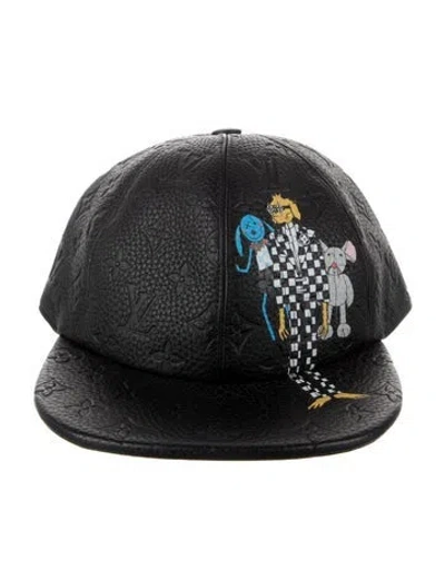 Pre-owned Louis Vuitton Leather Lv Friends Cap In Black