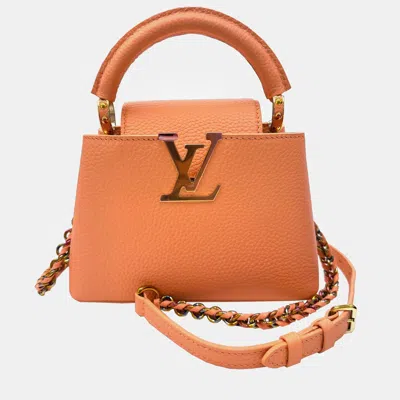 Pre-owned Louis Vuitton Leather Mini Capucines Top Handle Bag In Orange