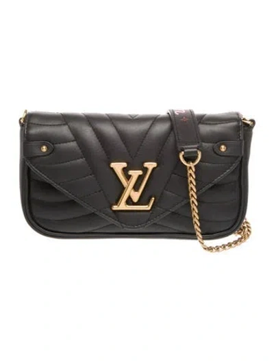 Pre-owned Louis Vuitton Leather New Wave Pochette In Black