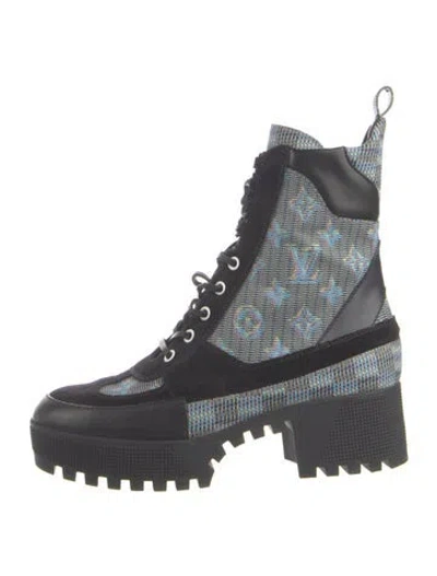 Pre-owned Louis Vuitton Leather Patterned Lace-up Boots In Black