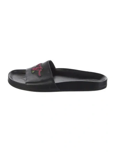 Pre-owned Louis Vuitton Leather Patterned Slides In Black