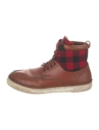 Pre-owned Louis Vuitton Leather Plaid Print Lace-up Boots In Brown