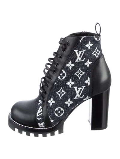 Pre-owned Louis Vuitton Leather Printed Combat Boots In Black