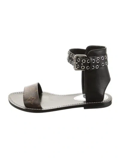 Pre-owned Louis Vuitton Leather Printed Gladiator Sandals In Black
