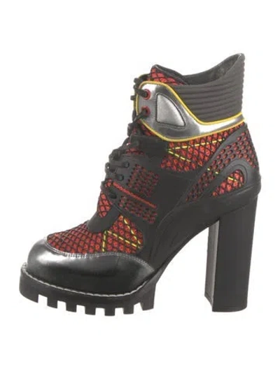 Pre-owned Louis Vuitton Leather Printed Lace-up Boots In Black