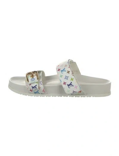 Pre-owned Louis Vuitton Leather Printed Slides In White