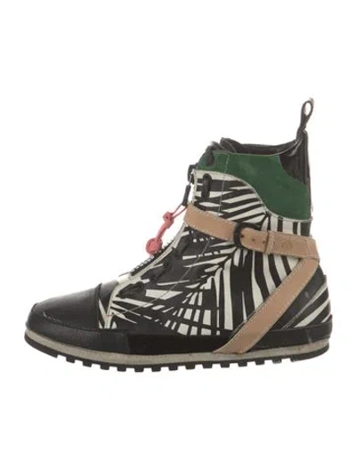 Pre-owned Louis Vuitton Leather Printed Wedge Sneakers In Black