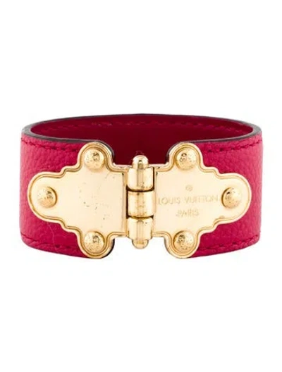 Pre-owned Louis Vuitton Leather Save It Wrap Bracelet In Red