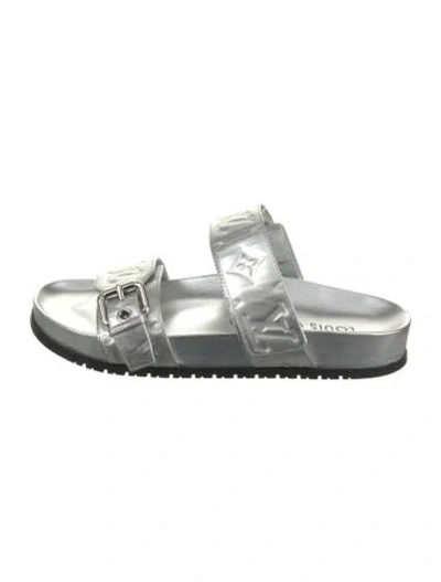 Pre-owned Louis Vuitton Leather Slides In Silver