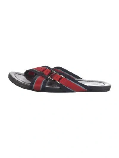 Pre-owned Louis Vuitton Leather Striped Slides In Red