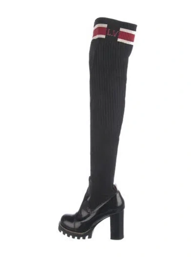 Pre-owned Louis Vuitton Leather Striped Sock Boots In Black