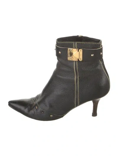 Pre-owned Louis Vuitton Leather Studded Accents Boots In Black