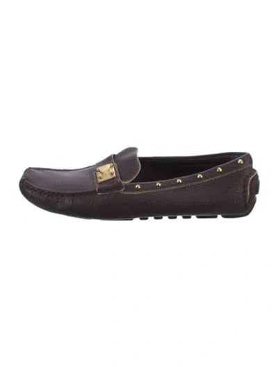 Pre-owned Louis Vuitton Leather Studded Accents Loafers In Burgundy