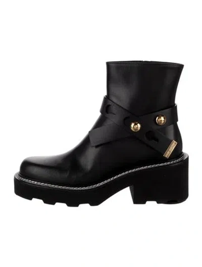 Pre-owned Louis Vuitton Leather Studded Accents Moto Boots In Black