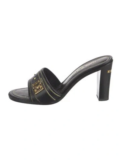 Pre-owned Louis Vuitton Leather Studded Accents Slides In Black